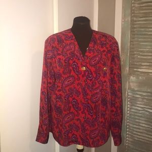 Red Blouse w/ Purple Paisley Print